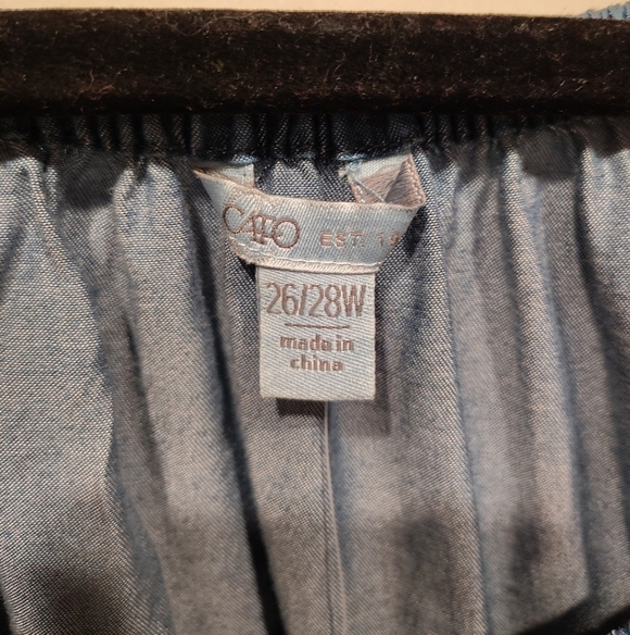 Cato NWT Blue Chambray Peasant Top Sz 26/28W Summer Boho Beach Stripe Patches - Picture 2 of 8